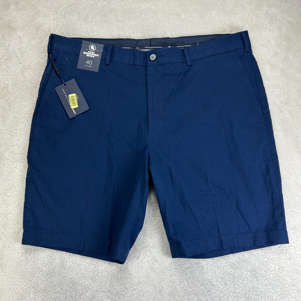 NWT Hart Schaffner Marx Chino Shorts Mens 40 Navy Flat-Front Luxury Cotton Golf